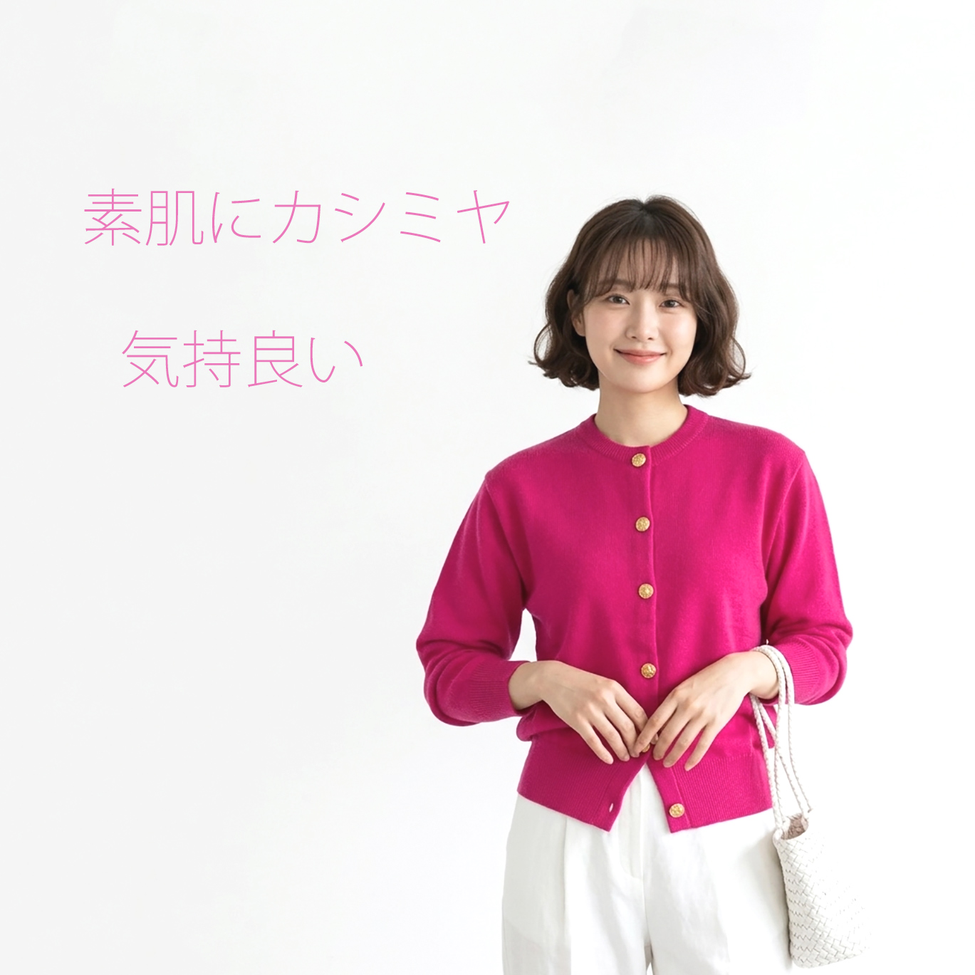 一点物極上バランタイン・カシミヤカーディガン・カーマインローズ