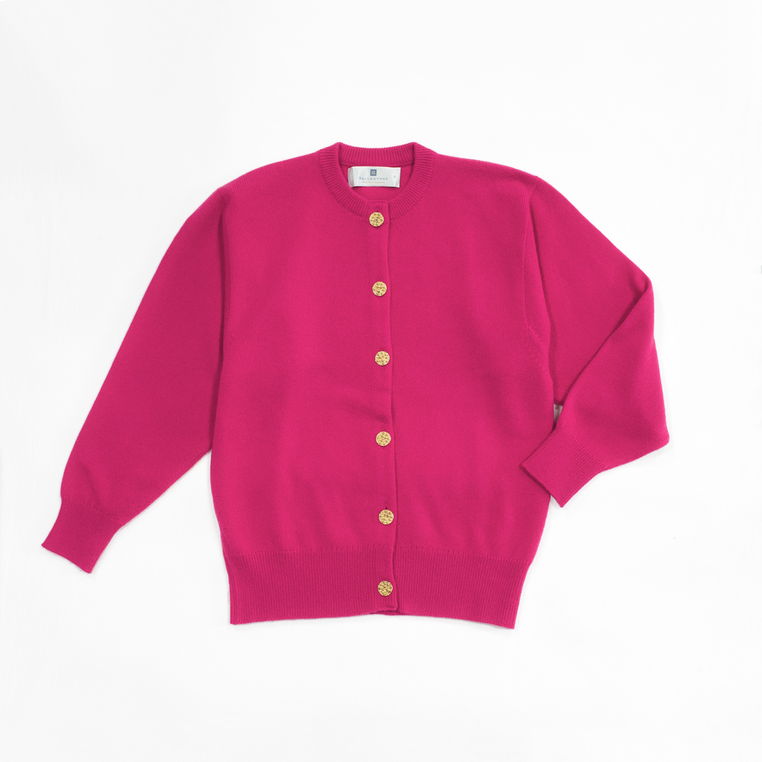 ヴィンテージバランタイン・カシミヤクルーネックカーディガン・クリロン・カーマインローズ