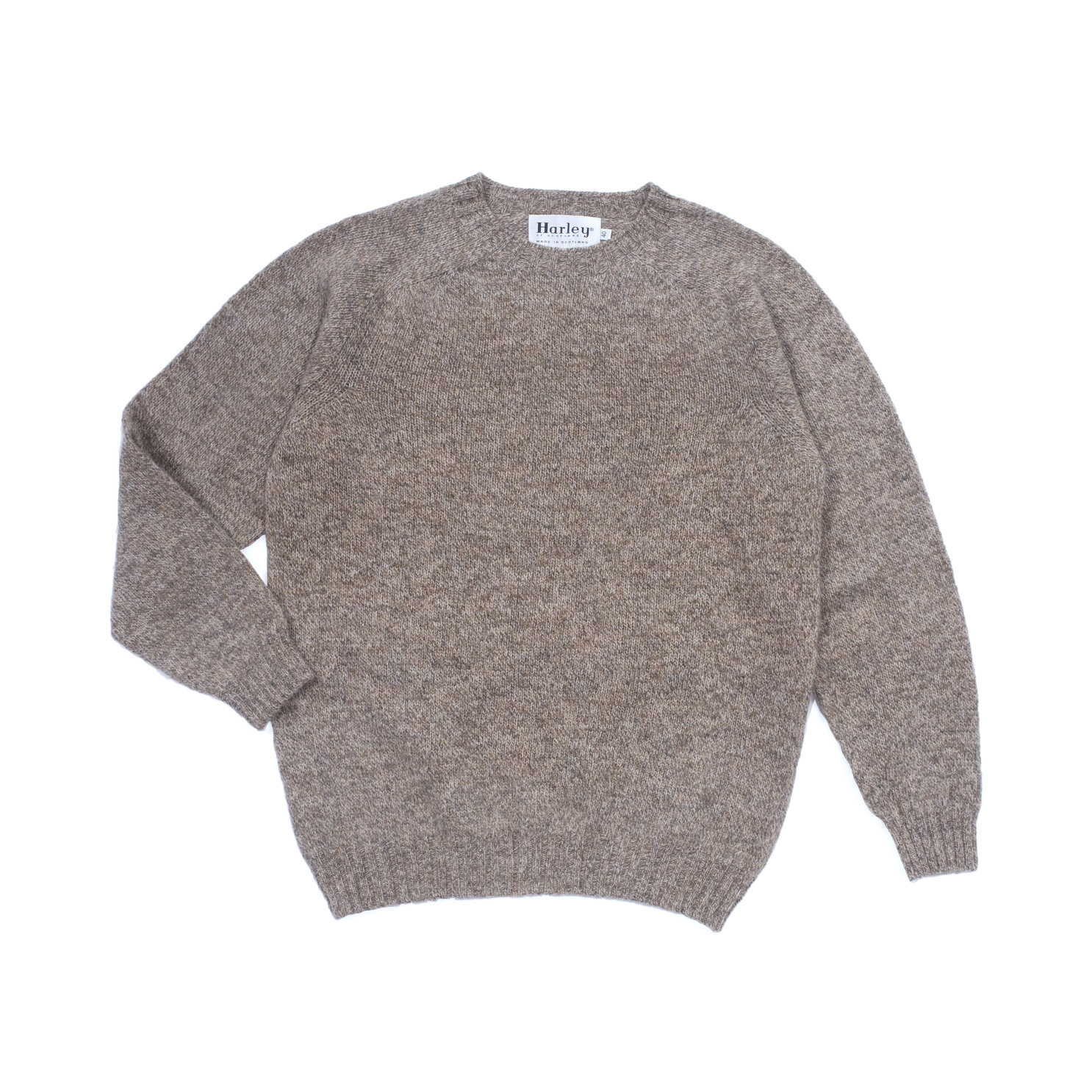 ハーレーオブスコットランド・スーパーソフトクルーネックセーターメランジペベル