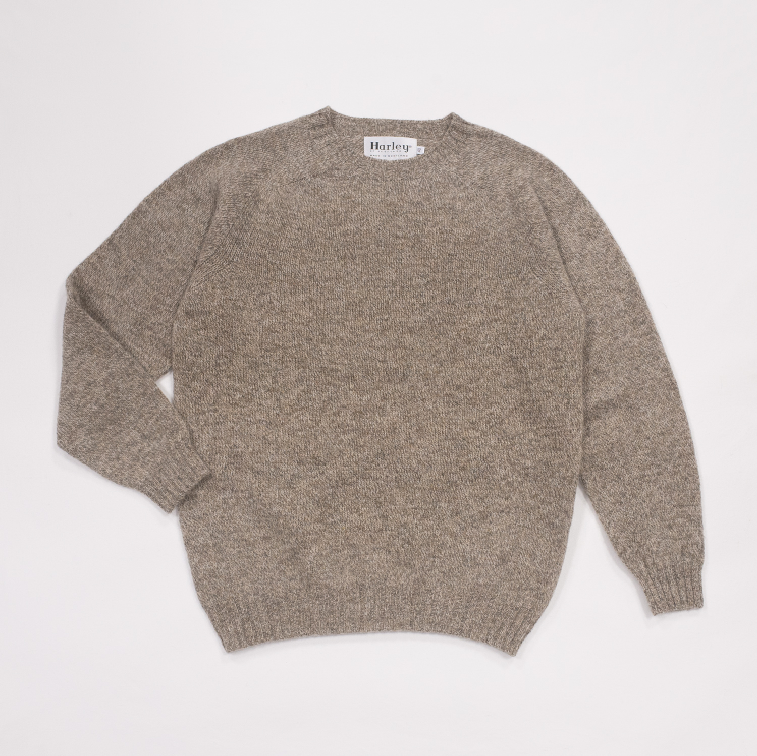 ハーレーオブスコットランド・スーパーソフトクルーネックセーターメランジペベル