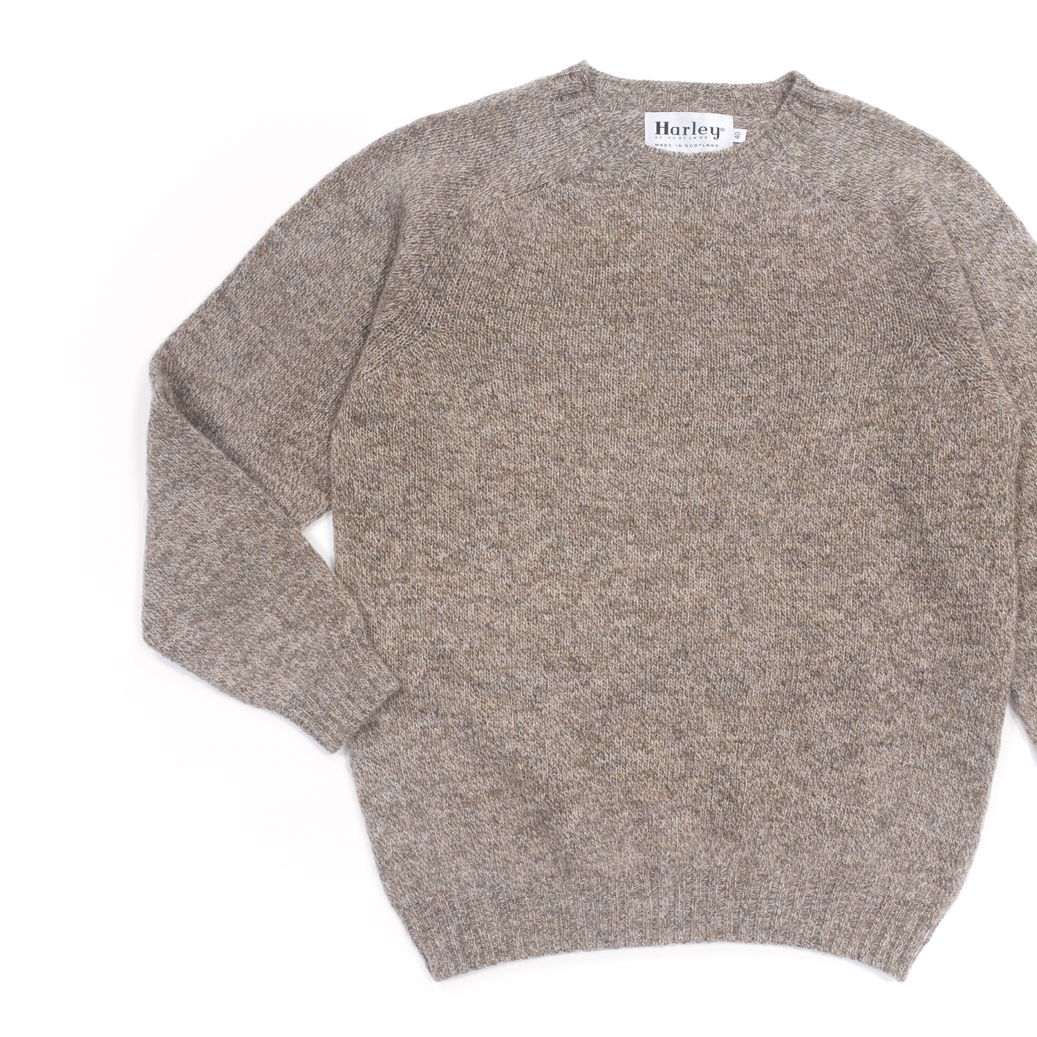 ハーレーオブスコットランド・スーパーソフトクルーネックセーターメランジペベル
