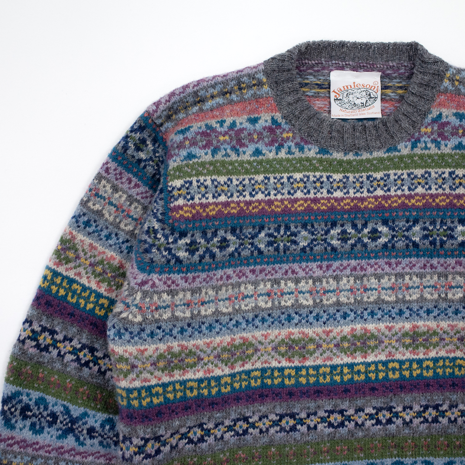 ジャミーソンjamieson`s・ジャミーソンズ・フェアアイルクルーネックセーター・シェットランドグレー