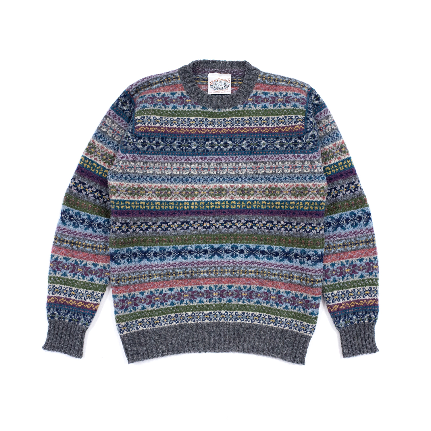 ジャミーソンjamieson`s・ジャミーソンズ・フェアアイルクルーネックセーター・シェットランドグレー