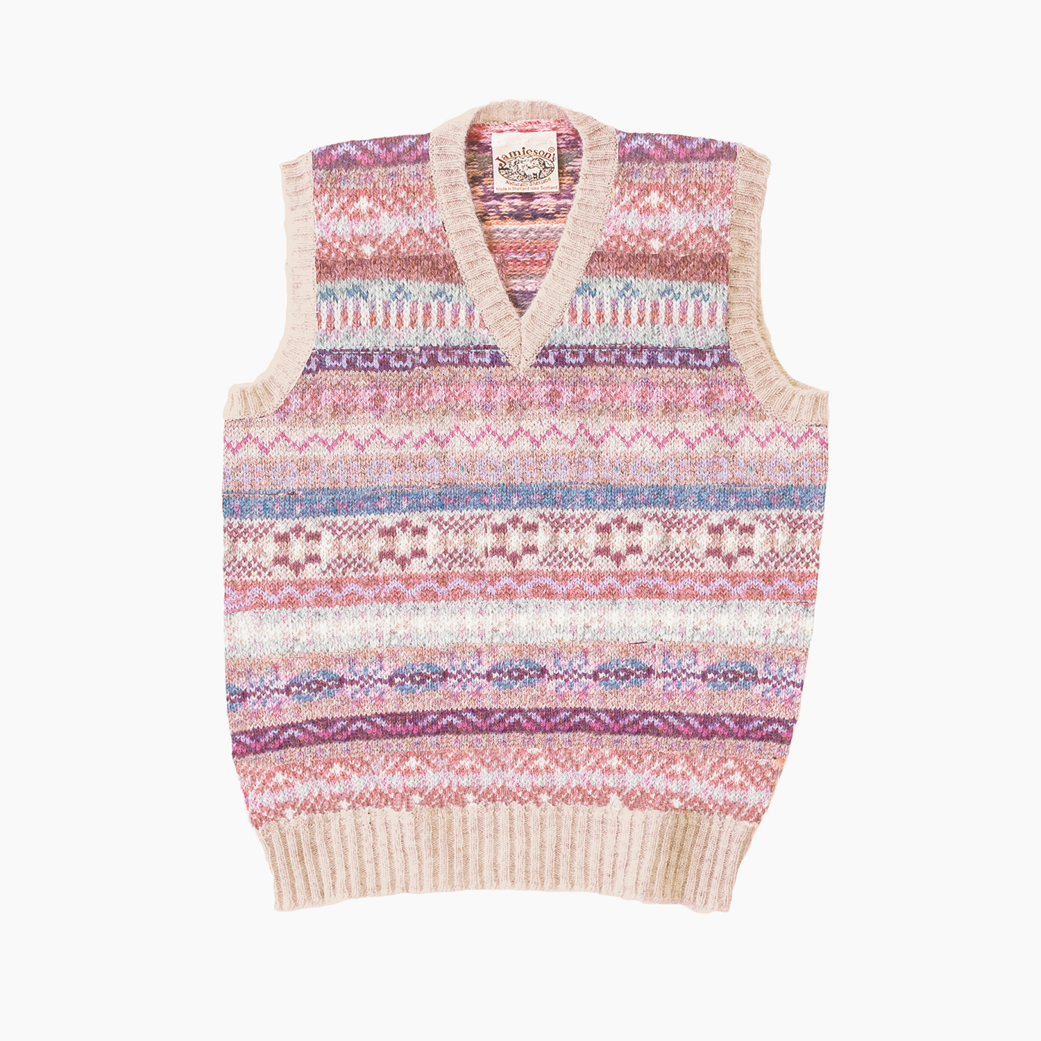 Jamieson'sジャミーソンズVネックベスト・ローズミスト